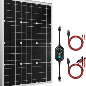 12v solar panel kit 50w, high efficiency 50 watt solar panel + ultra smart 10a mppt charge controller, solar battery trickle charger maintainer for boat car rv motorcycle marine automotive