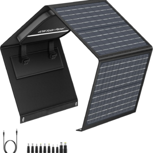 40w foldable portable solar panel charger for power stations, smartphones, laptops, and outdoor activities with usb qc 3.0, usb c, and 18v dc output