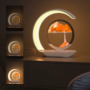 quicksand table lamp usb wireless charging desk lamp 3d hourglass ornaments sand painting night light for office room decoration