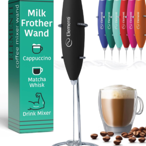 milk frother wand & electric stirrer with stand turbo coffee & milk frother handheld hand held coffee mixer wand & cold foam maker for frothy cappuccinos, lattes & drink mixes at home (black)