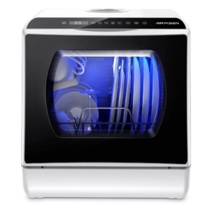 portable countertop dishwasher with 5 liter built in water tank and air dry function, 5 washing programs mini dishwasher, ae tdqr03