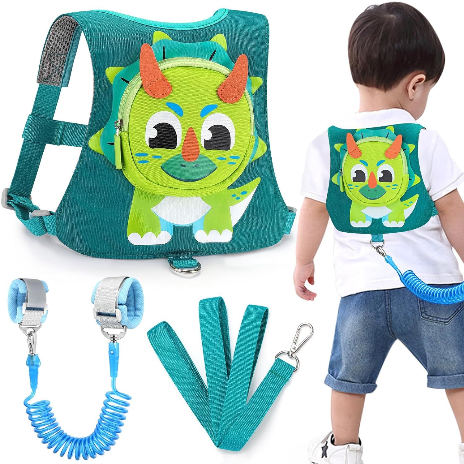 toddler harness leash with anti lost wrist link cute triceratops walking assistant strap for outdoor activities toddler harness leash with anti lost wrist link cute triceratops walking assistant strap for outdoor activities