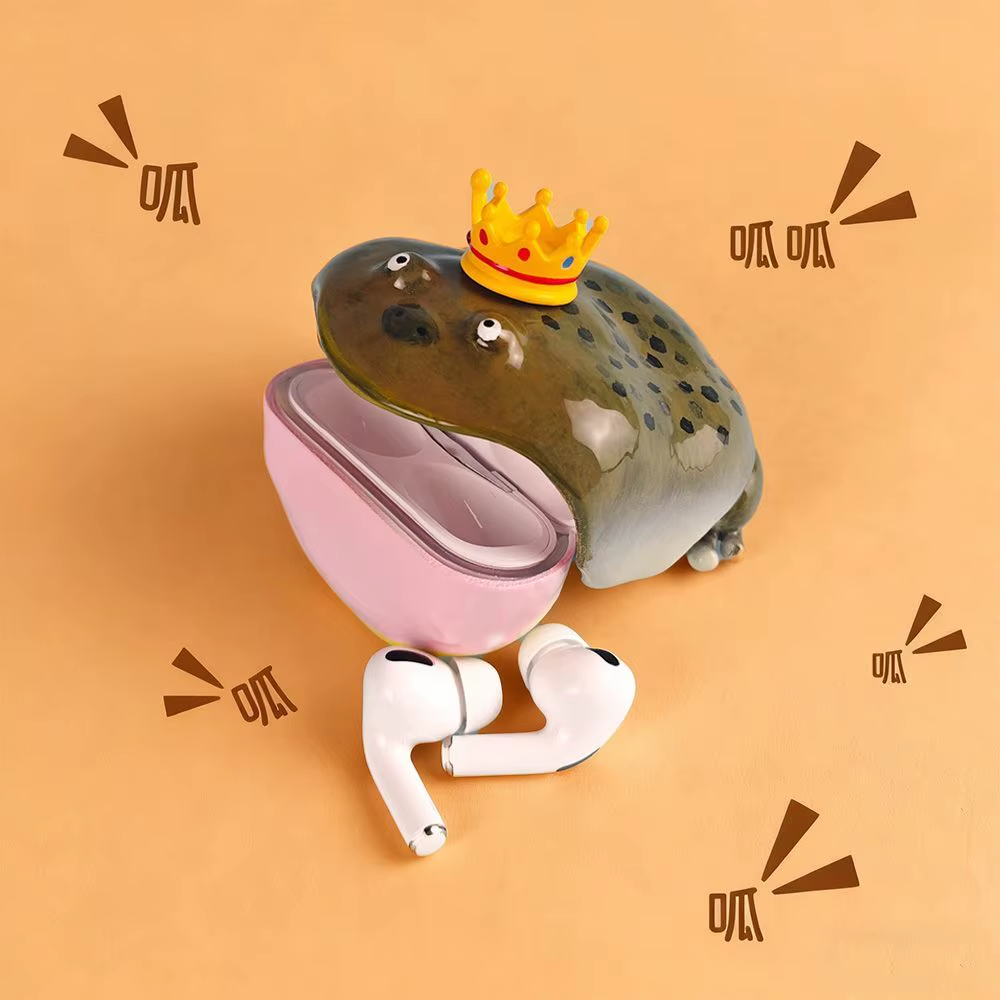 handcrafted ugly frog earphone case for airpods charming pink bow design, ideal gift for friends handcrafted ugly frog earphone case for airpods charming pink bow design, ideal gift for friends