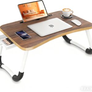 New Arrivals portable foldable laptop bed desk with storage drawer and cup holder lap desk laptop stand tray table for eating, reading and working