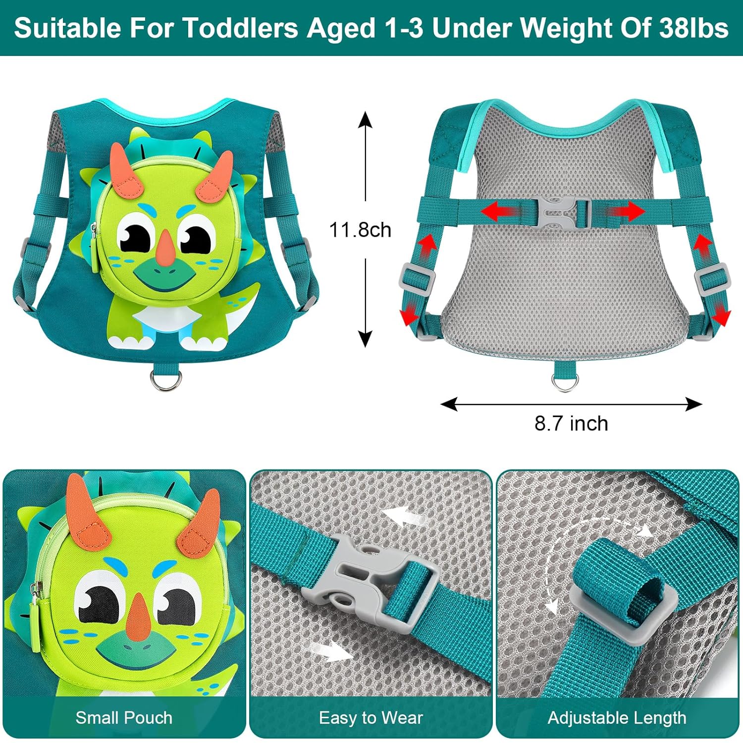 toddler harness leash with anti lost wrist link cute triceratops walking assistant strap for outdoor activities toddler harness leash with anti lost wrist link cute triceratops walking assistant strap for outdoor activities