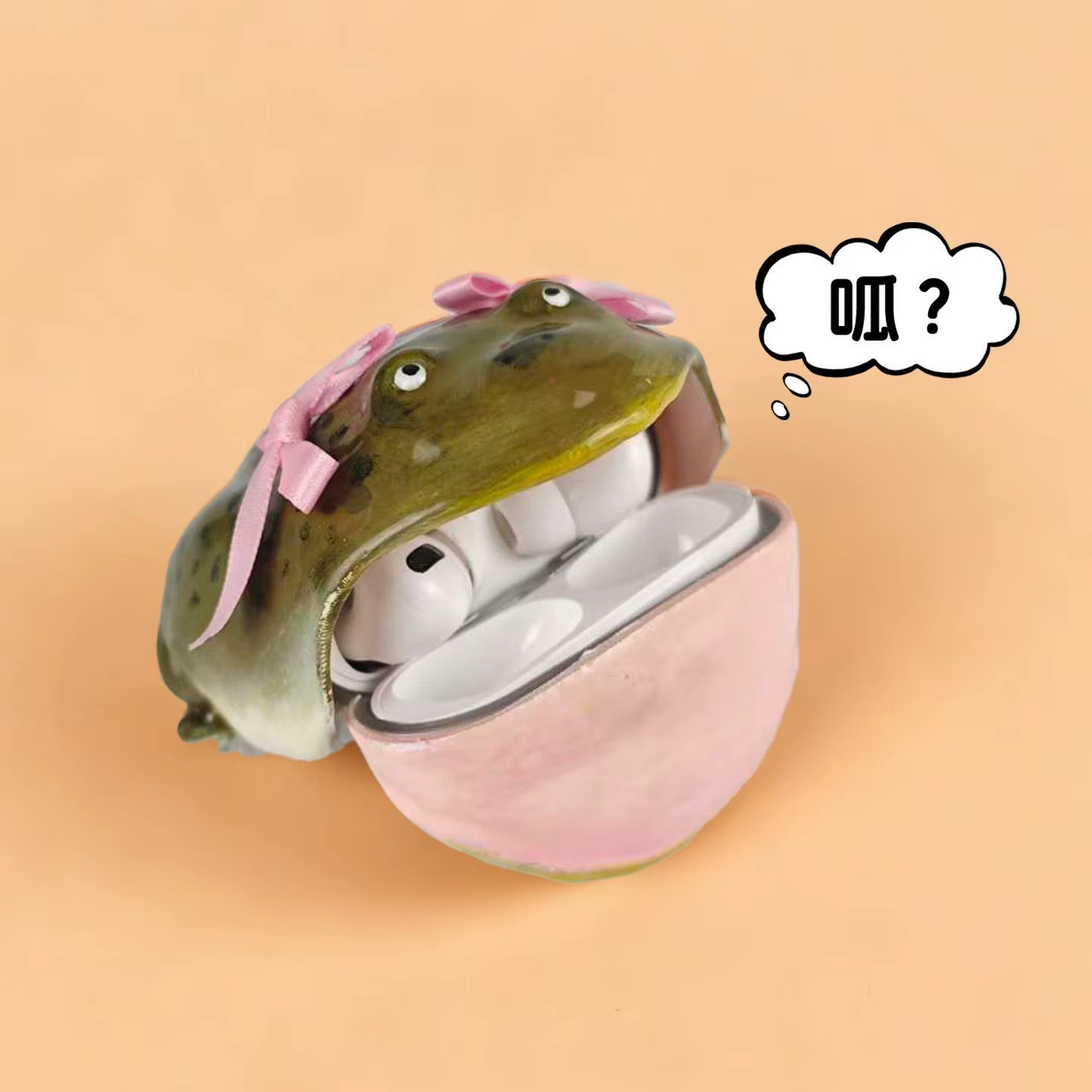 handcrafted ugly frog earphone case for airpods charming pink bow design, ideal gift for friends handcrafted ugly frog earphone case for airpods charming pink bow design, ideal gift for friends