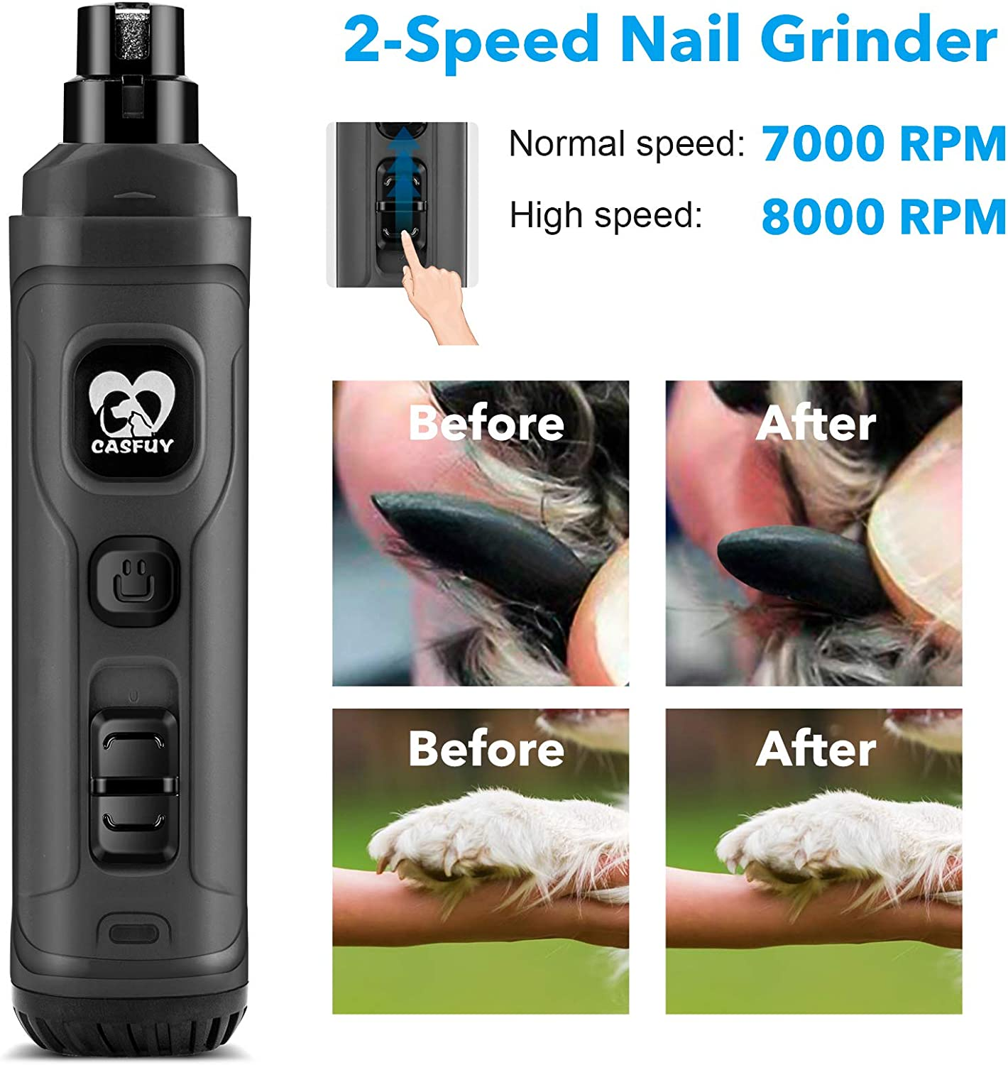 dog nail grinder with 2 led light new version 2 speed powerful electric pet nail trimmer professional quiet painless paws grooming & smoothing for small medium large dogs and cats (grey) dog nail grinder with 2 led light new version 2 speed powerful electric pet nail trimmer professional quiet painless paws grooming & smoothing for small medium large dogs and cats (grey)